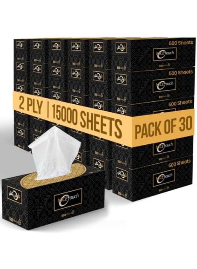 نايس تاتش علب مناديل الوجه نايس تاتش، طبقتان × 30 منديل أسود، عبوة موفرة تحتوي على 500 منديل في كل علبة، مناديل ناعمة الملمس مناسبة لجميع أنواع البشرة وتوفر حماية من الجراثيم - Image 1